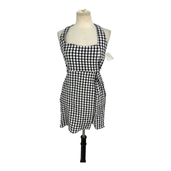 ASOS Design Halter Knot Detail Mini Sundress Navy Gingham Size 6 NWOT - Picture 1 of 6
